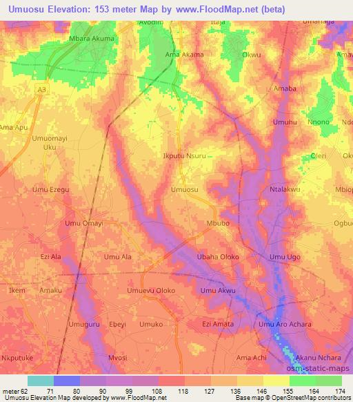 Umuosu,Nigeria Elevation Map