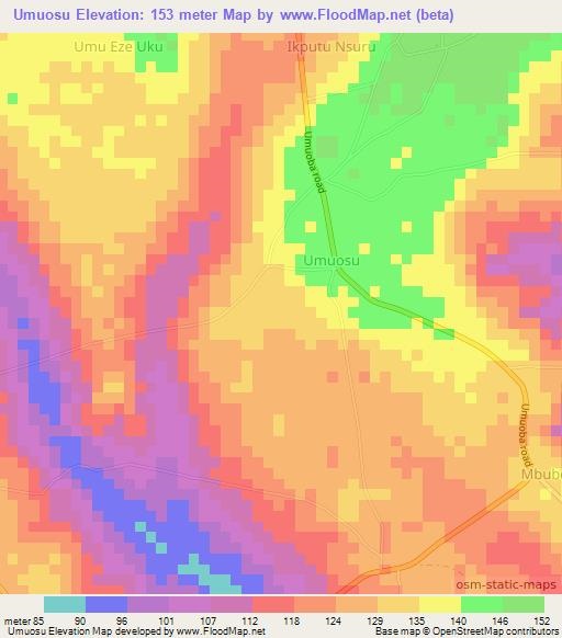 Umuosu,Nigeria Elevation Map