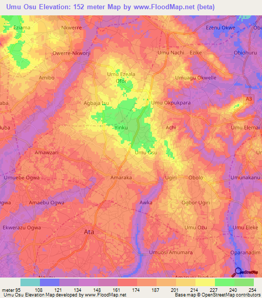 Umu Osu,Nigeria Elevation Map