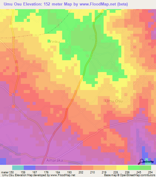 Umu Osu,Nigeria Elevation Map