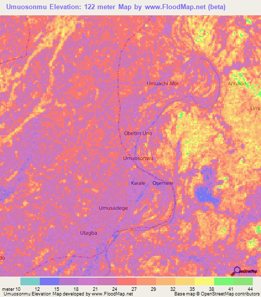 Umuosonmu,Nigeria Elevation Map