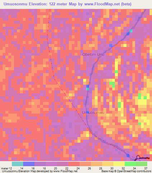 Umuosonmu,Nigeria Elevation Map