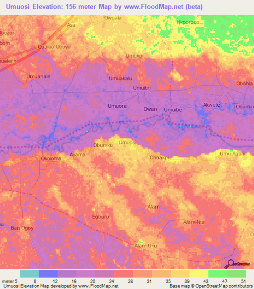 Umuosi,Nigeria Elevation Map