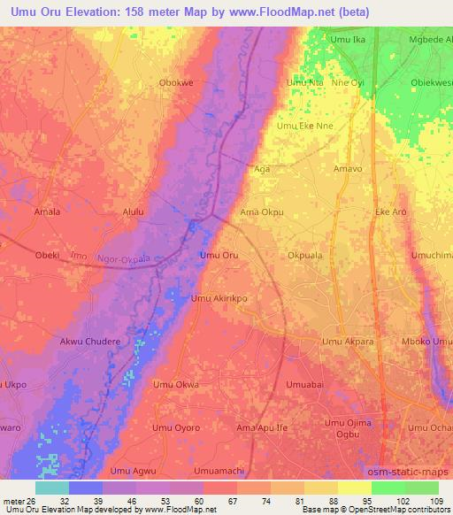 Umu Oru,Nigeria Elevation Map