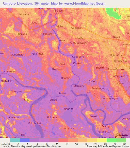 Umuoro,Nigeria Elevation Map