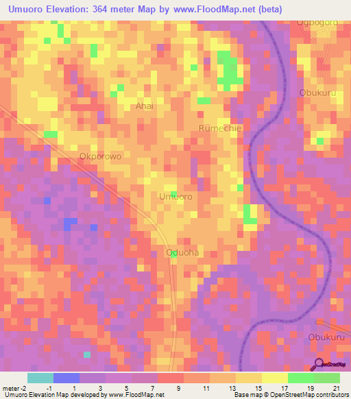 Umuoro,Nigeria Elevation Map