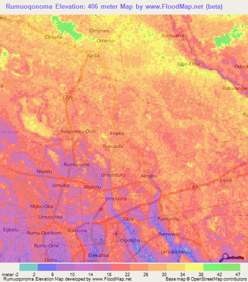 Rumuoqonoma,Nigeria Elevation Map