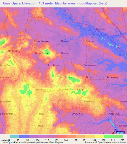 Umu Opara,Nigeria Elevation Map