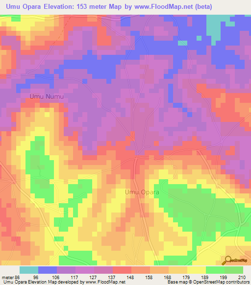 Umu Opara,Nigeria Elevation Map