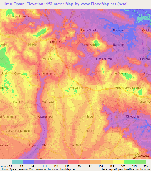 Umu Opara,Nigeria Elevation Map