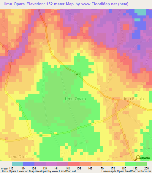 Umu Opara,Nigeria Elevation Map