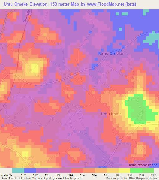 Umu Omeke,Nigeria Elevation Map