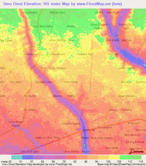 Umu Omei,Nigeria Elevation Map