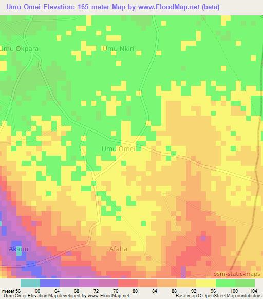 Umu Omei,Nigeria Elevation Map