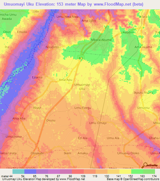 Umuomayi Uku,Nigeria Elevation Map