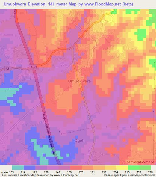 Umuokwara,Nigeria Elevation Map
