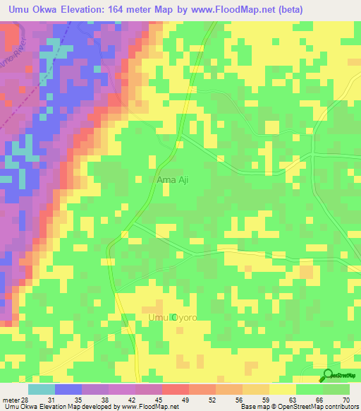 Umu Okwa,Nigeria Elevation Map