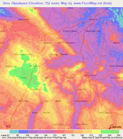 Umu Okpukpara,Nigeria Elevation Map