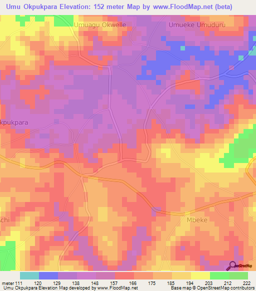 Umu Okpukpara,Nigeria Elevation Map