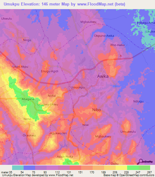 Umukpu,Nigeria Elevation Map