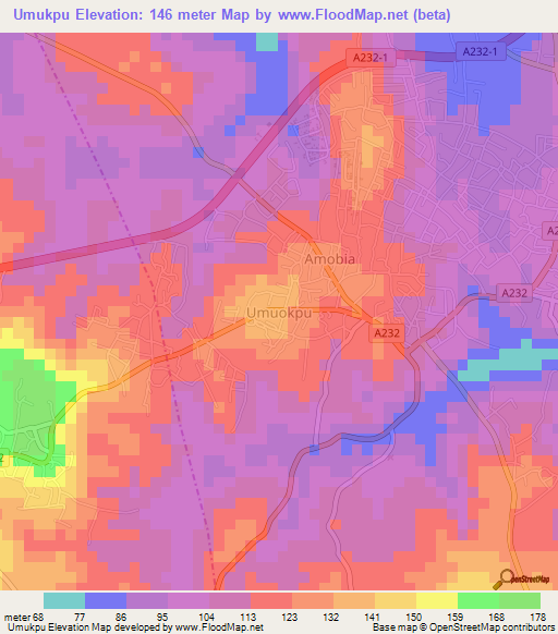 Umukpu,Nigeria Elevation Map