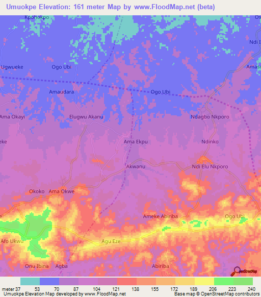 Umuokpe,Nigeria Elevation Map