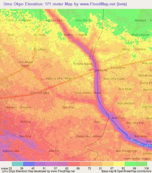 Umu Okpo,Nigeria Elevation Map