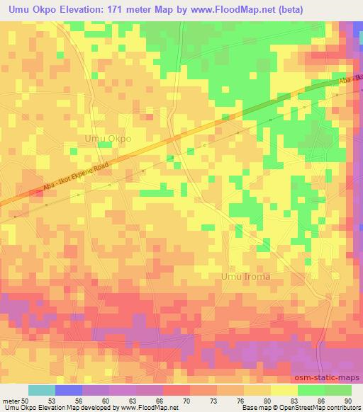 Umu Okpo,Nigeria Elevation Map