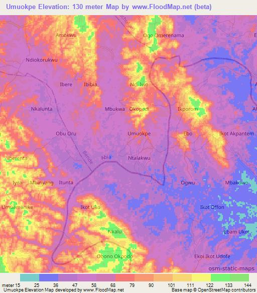 Umuokpe,Nigeria Elevation Map