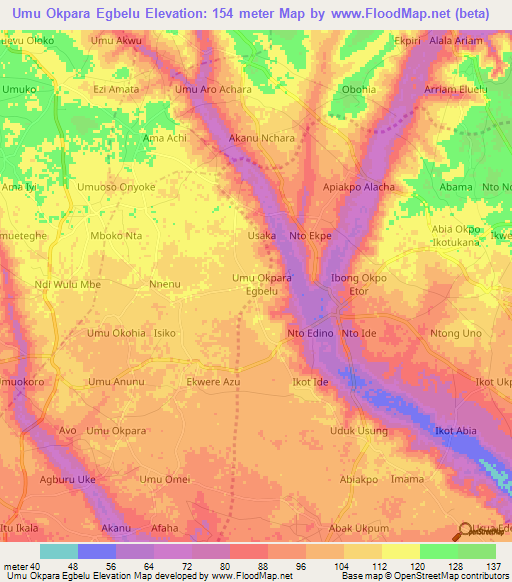 Umu Okpara Egbelu,Nigeria Elevation Map