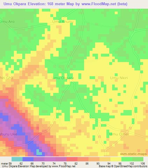 Umu Okpara,Nigeria Elevation Map