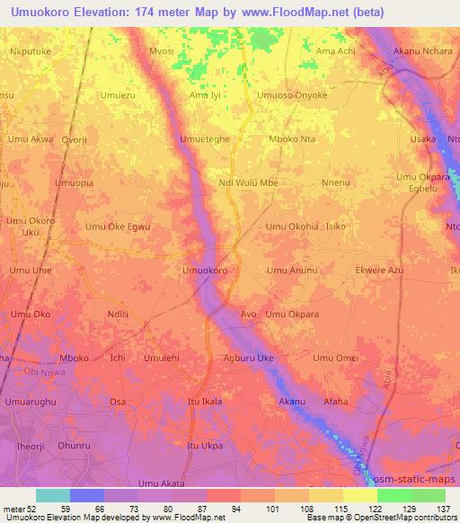 Umuokoro,Nigeria Elevation Map