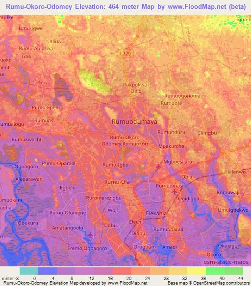 Rumu-Okoro-Odomey,Nigeria Elevation Map