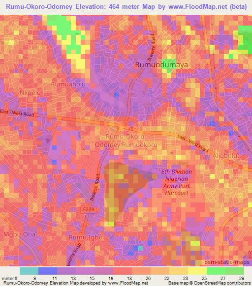 Rumu-Okoro-Odomey,Nigeria Elevation Map