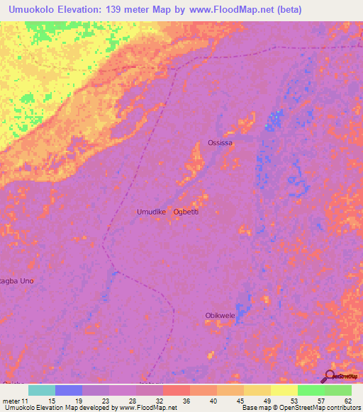 Umuokolo,Nigeria Elevation Map