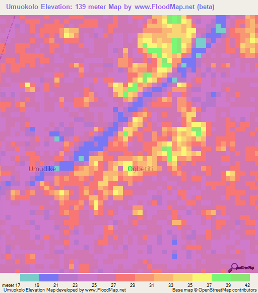 Umuokolo,Nigeria Elevation Map