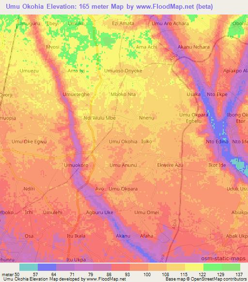 Umu Okohia,Nigeria Elevation Map