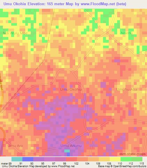 Umu Okohia,Nigeria Elevation Map