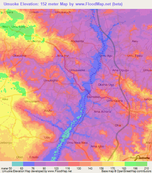 Umuoke,Nigeria Elevation Map