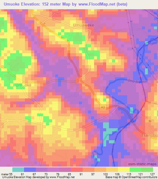 Umuoke,Nigeria Elevation Map