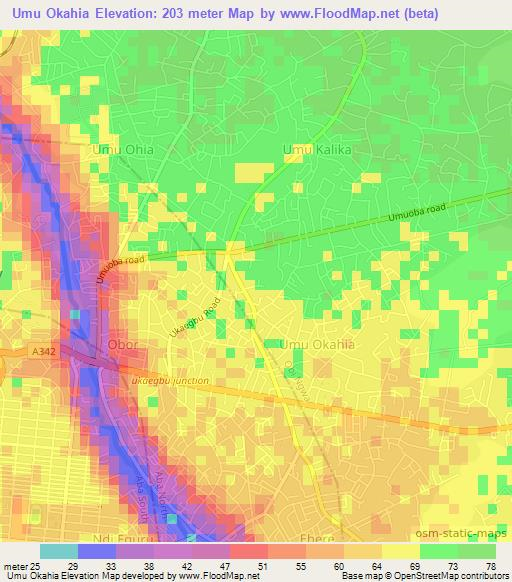 Umu Okahia,Nigeria Elevation Map