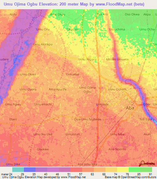 Umu Ojima Ogbu,Nigeria Elevation Map