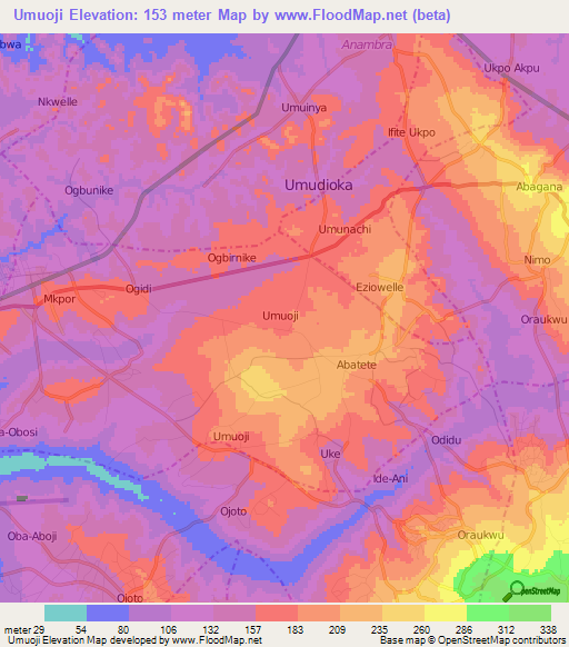 Umuoji,Nigeria Elevation Map