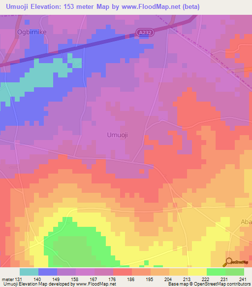 Umuoji,Nigeria Elevation Map