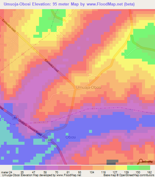 Umuoja-Obosi,Nigeria Elevation Map