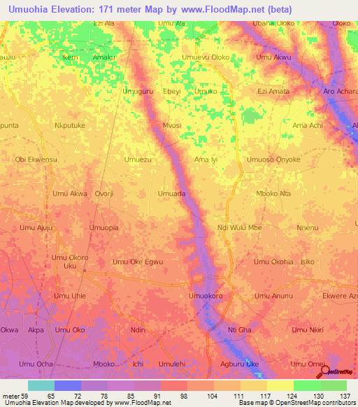 Umuohia,Nigeria Elevation Map