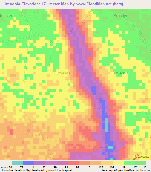 Umuohia,Nigeria Elevation Map