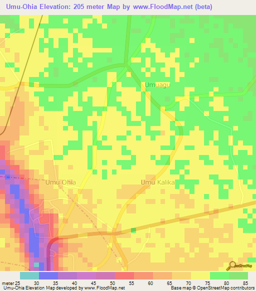 Umu-Ohia,Nigeria Elevation Map