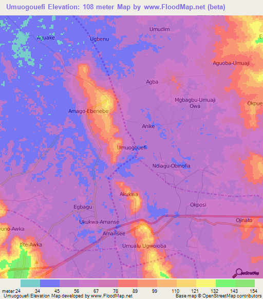 Umuogouefi,Nigeria Elevation Map