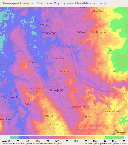 Umuogem,Nigeria Elevation Map